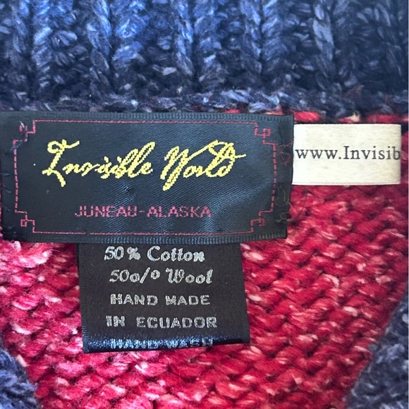 Invisible World Juneau Alaska Handknit Rainbow Patchwork Cotton Wool Zip Sweater - Picture 8 of 10